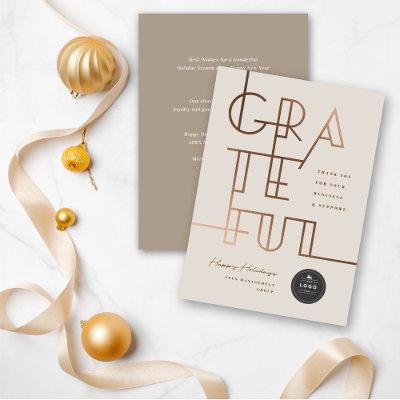 Gilded Grateful Lines Stylish Typography Business Holiday Card
