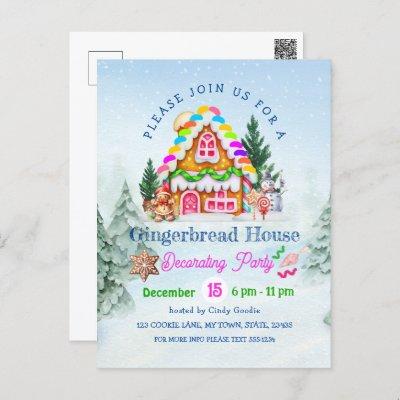 Gingerbread House Decorating Party Winter Holiday Postcard