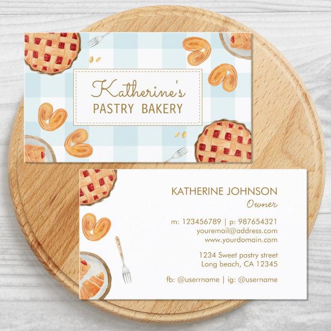 Gingham Pattern Watercolor Pastry Chef Bakery