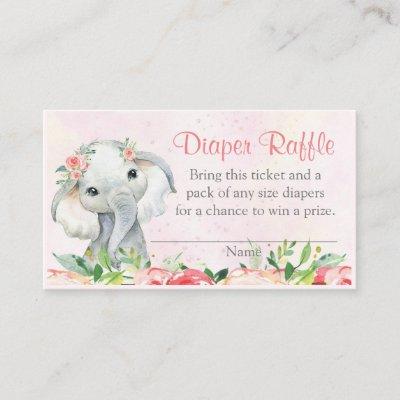 Girl Floral Elephant Diaper Raffle Tickets