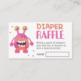 Girl Monster Baby Shower Diaper Raffle Ticket