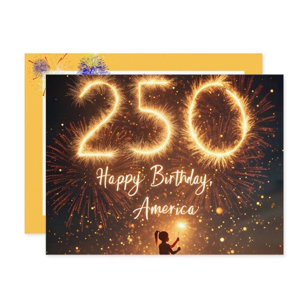 Girl With Sparklers For America's 250th Birthday Postcard