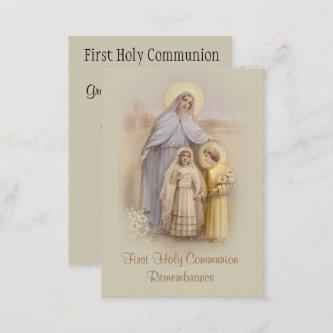 Girl's Catholic Holy Card for First Holy Communion