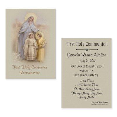 Girl's Catholic Holy Card for First Holy Communion