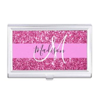 Girly and Glam Hot Pink Glitter Sparkles Monogram  Case