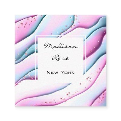 Girly and Trendy Pink Aqua White Ink and Sparkles  Square