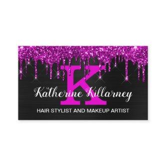 Girly Black Neon Plum Glitter Drips Chic Monogram