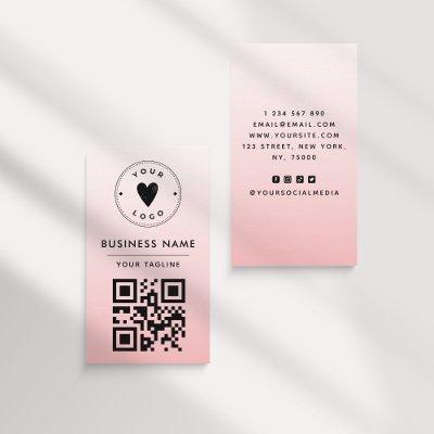 Girly Blush Pink Ombre Logo & QR Code Feminine