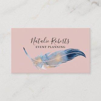 Girly Blush Pink Watercolor Feather Event Planning