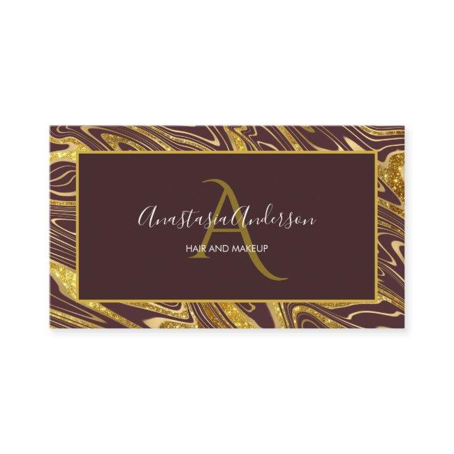 Girly Burgundy Gold Marble Glitter Glam Monogram