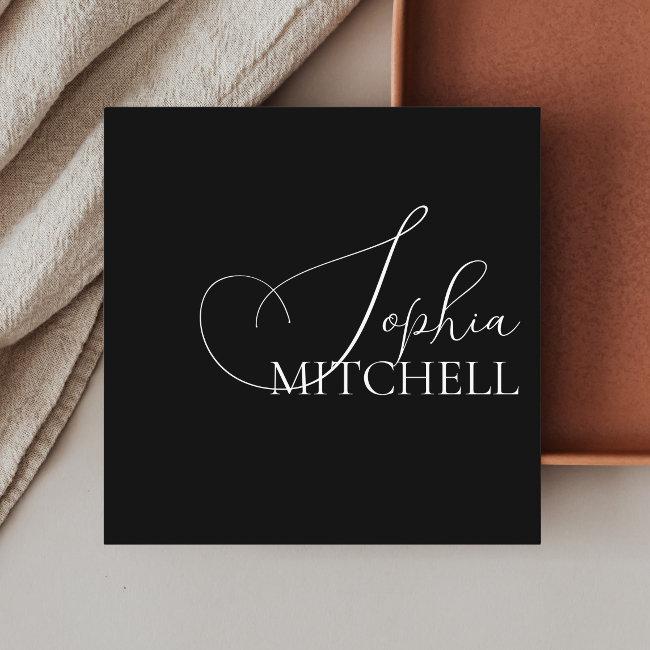 Girly Calligraphy Minimalist Black Square