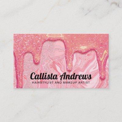 Girly Chic Pink Glitter Marble Drips