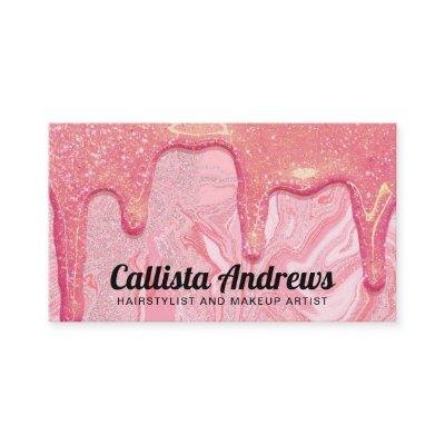 Girly Chic Pink Glitter Marble Drips