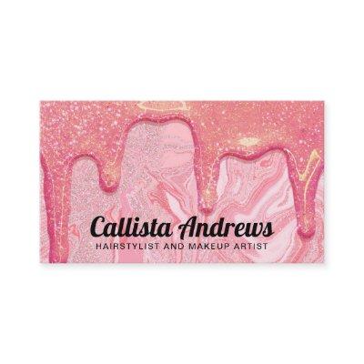 Girly Chic Pink Glitter Marble Drips