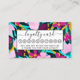 Girly Colorful Floral Leaves Illustration Pattern Loyalty Card