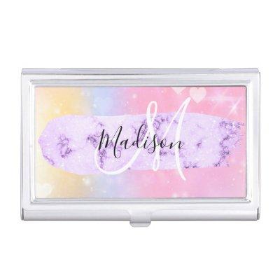 Girly Colorful Unicorn Rainbow Hearts Monogram  Case