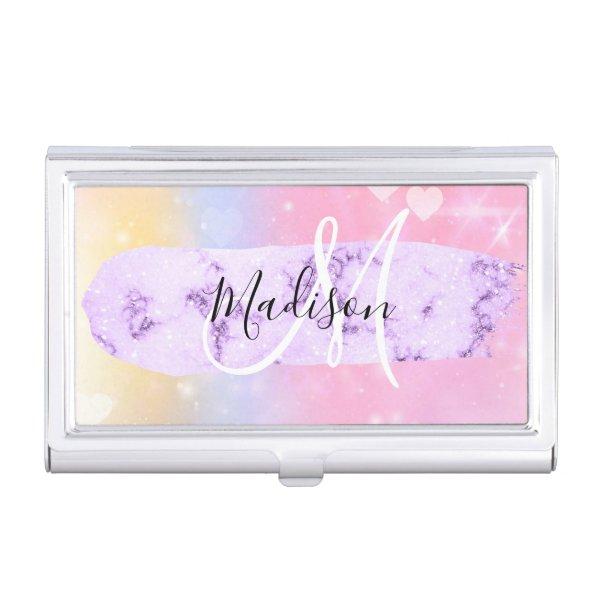 Girly Colorful Unicorn Rainbow Hearts Monogram  Case