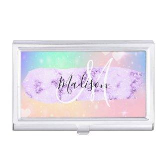 Girly Colorful Unicorn Rainbow Hearts Monogram  Case
