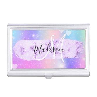 Girly Colorful Unicorn Rainbow Hearts Monogram  Case