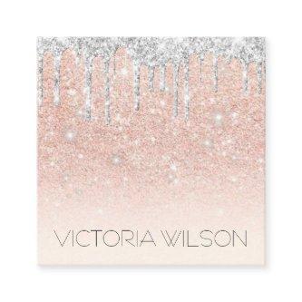 Girly Fading Pink Dusty Rose Silver Glitter Drip Square
