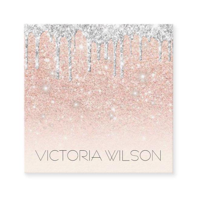 Girly Fading Pink Dusty Rose Silver Glitter Drip Square
