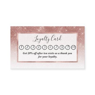 Girly Faux Rose Gold Sequin Glitter White Ombre Loyalty Card