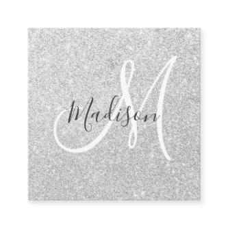 Girly & Glam Gray Silver Glitter Sparkle Monogram Square