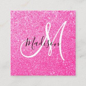 Girly & Glam Hot Pink Glitter Sparkles Monogram Square