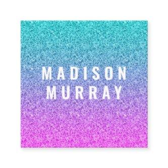 Girly Glam Pink Blue Purple Glitter Ombre Monogram Square