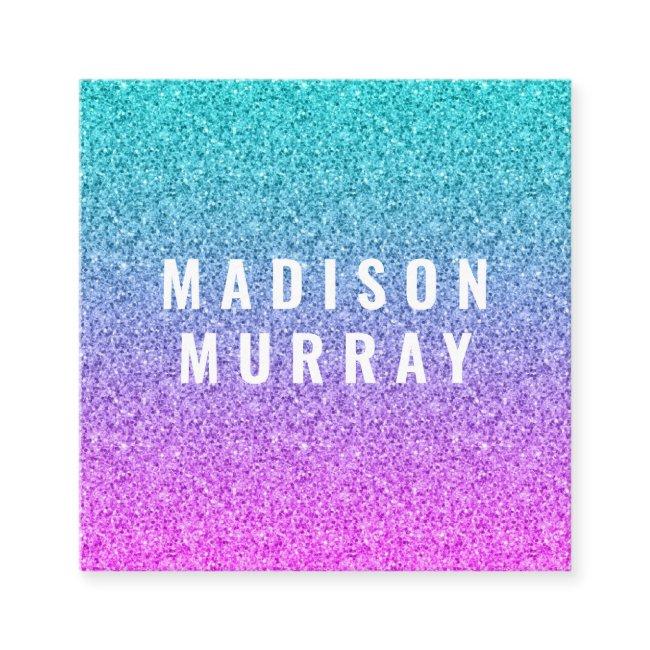 Girly Glam Pink Blue Purple Glitter Ombre Monogram Square