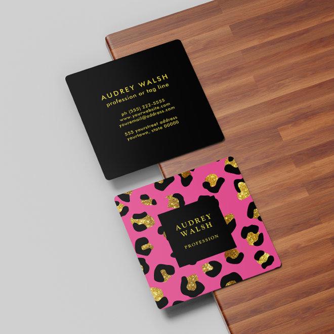Girly Glittery Gold Fuchsia Leopard print  Luxury Square