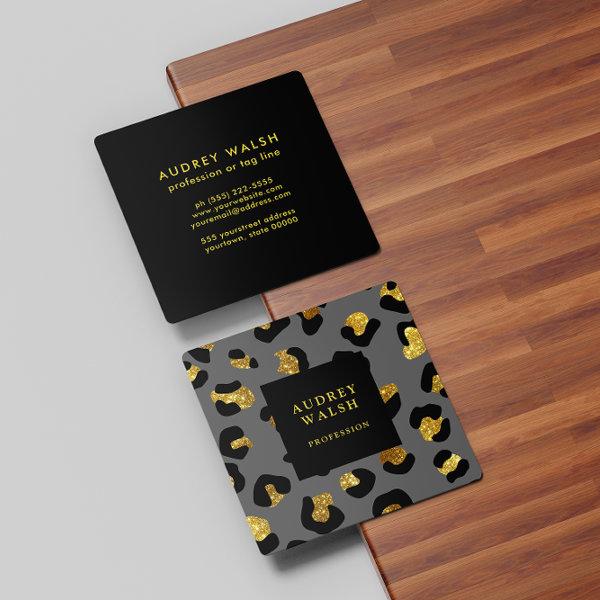 Girly Glittery Gold Gray Leopard print  Luxury Square