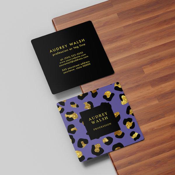 Girly Glittery Gold Purple Leopard print  Luxury Square