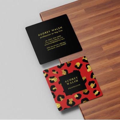 Girly Glittery Gold Red Leopard print  Luxury Square