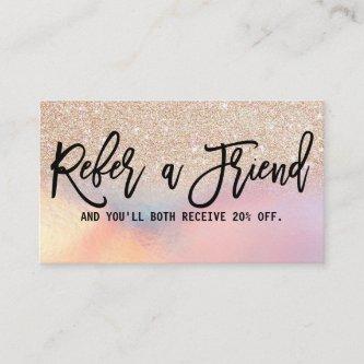 Girly Gold Glitter Iridescent Holographic Ombre Referral Card