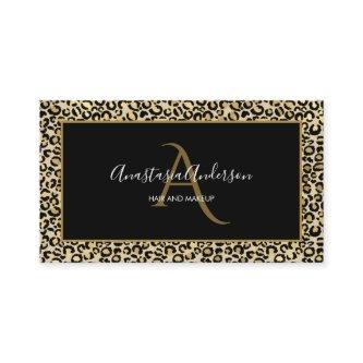 Girly Gold Leopard Spots Elegant Black Monogram