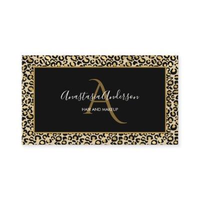 Girly Gold Leopard Spots Elegant Black Monogram