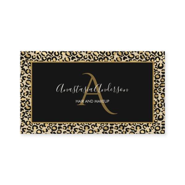 Girly Gold Leopard Spots Elegant Black Monogram