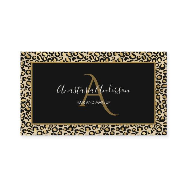 Girly Gold Leopard Spots Elegant Black Monogram