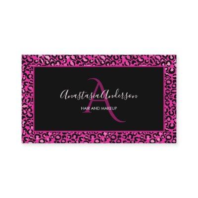 Girly Hot Pink Leopard Spots Chic Black Monogram