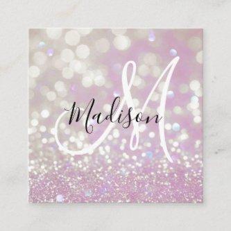 Girly Lilac Shimmer Glitter Sparkles Monogram Name Square