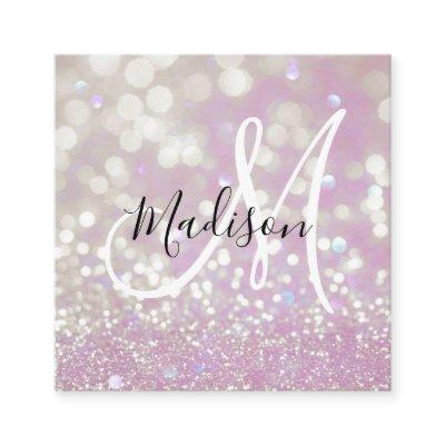 Girly Lilac Shimmer Glitter Sparkles Monogram Name Square