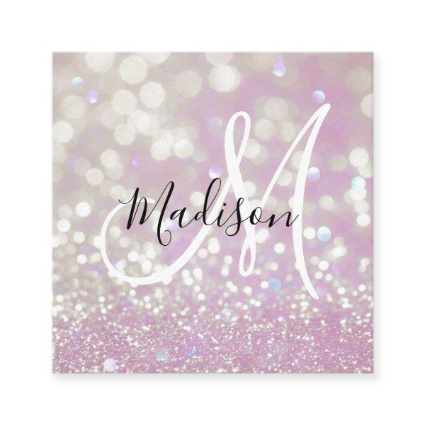 Girly Lilac Shimmer Glitter Sparkles Monogram Name Square