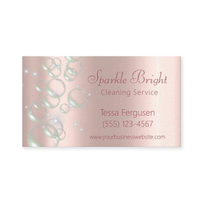 Girly Metallic Blush Rose Bubbles Cleaning Service