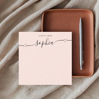 Girly Monogram Heart Calligraphy Blush Pink Note Card