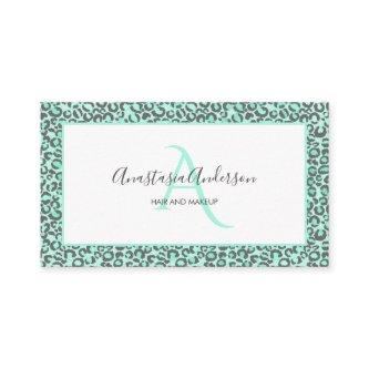 Girly Pastel Mint Green Fun Leopard Spots Monogram