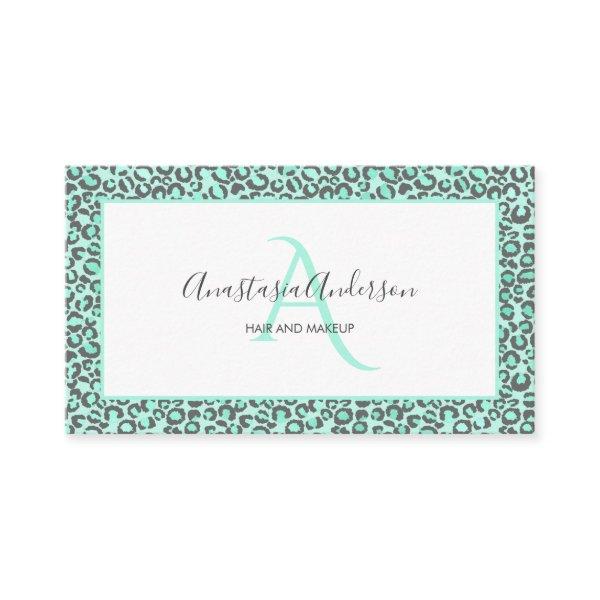 Girly Pastel Mint Green Fun Leopard Spots Monogram