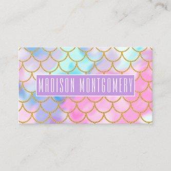 Girly Pastel Ombre Gold Glitter Mermaid Name