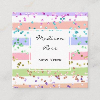 Girly Pastel Rainbow Unicorn Candy Pink and White Square