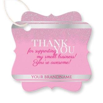 Girly Pink and Silver Glitter Packaging Thank You Favor Tags